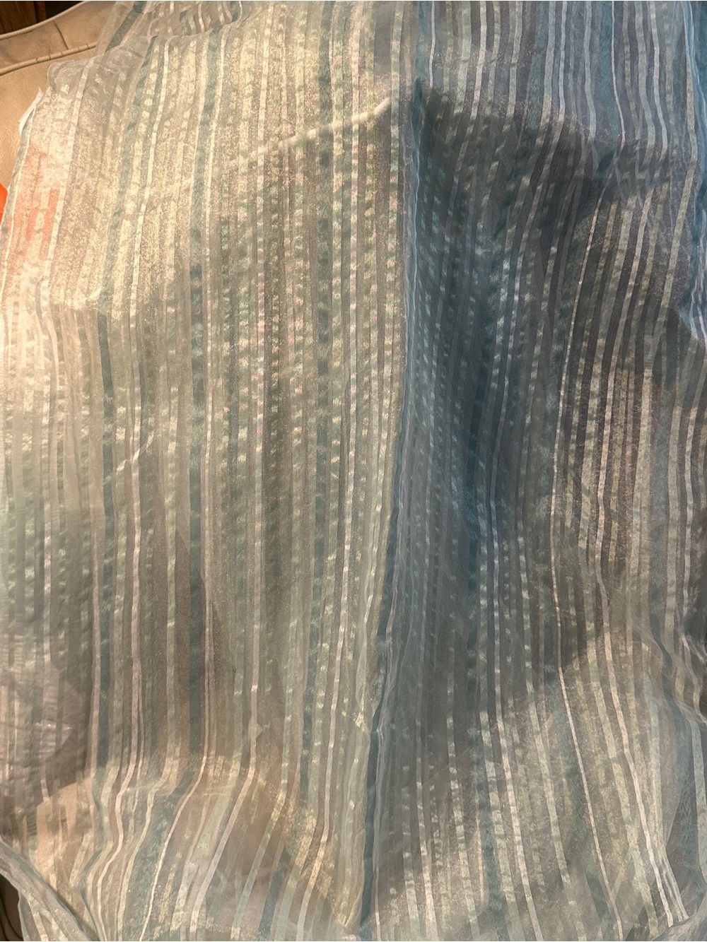Light Blue Striped Sheer Curtain Panel - Unbranded